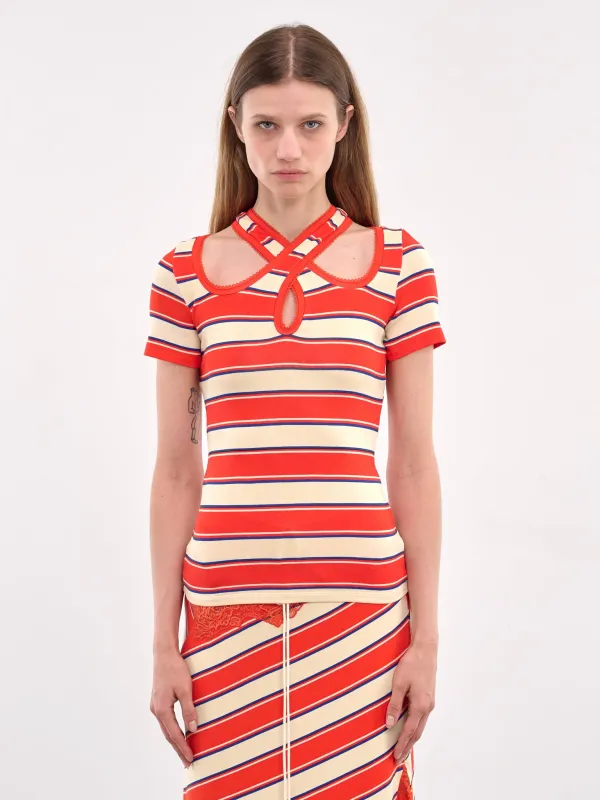 Striped Criss-Cross Neckline Top (TO098-STRIPES) sold by lorenzo