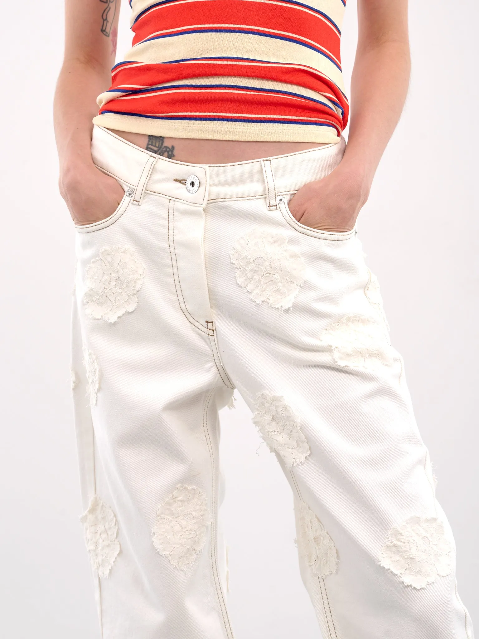 Lace Patch Jeans (PA044B-WHITE-LACE) sold by lorenzo product image thumbnail 4