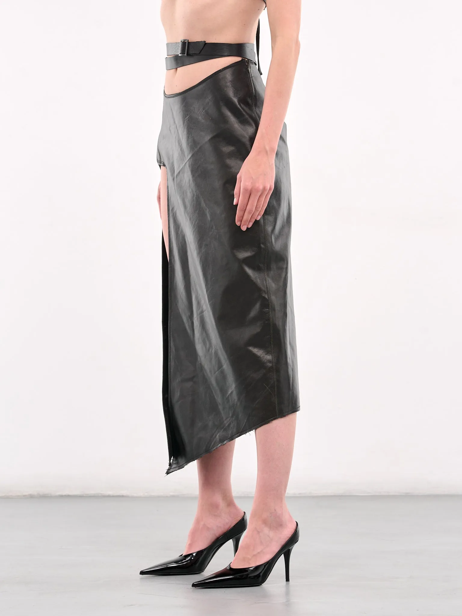 Vent Leather Midi Skirt (YR005SK06-BLACK) sold by lorenzo product image thumbnail 2