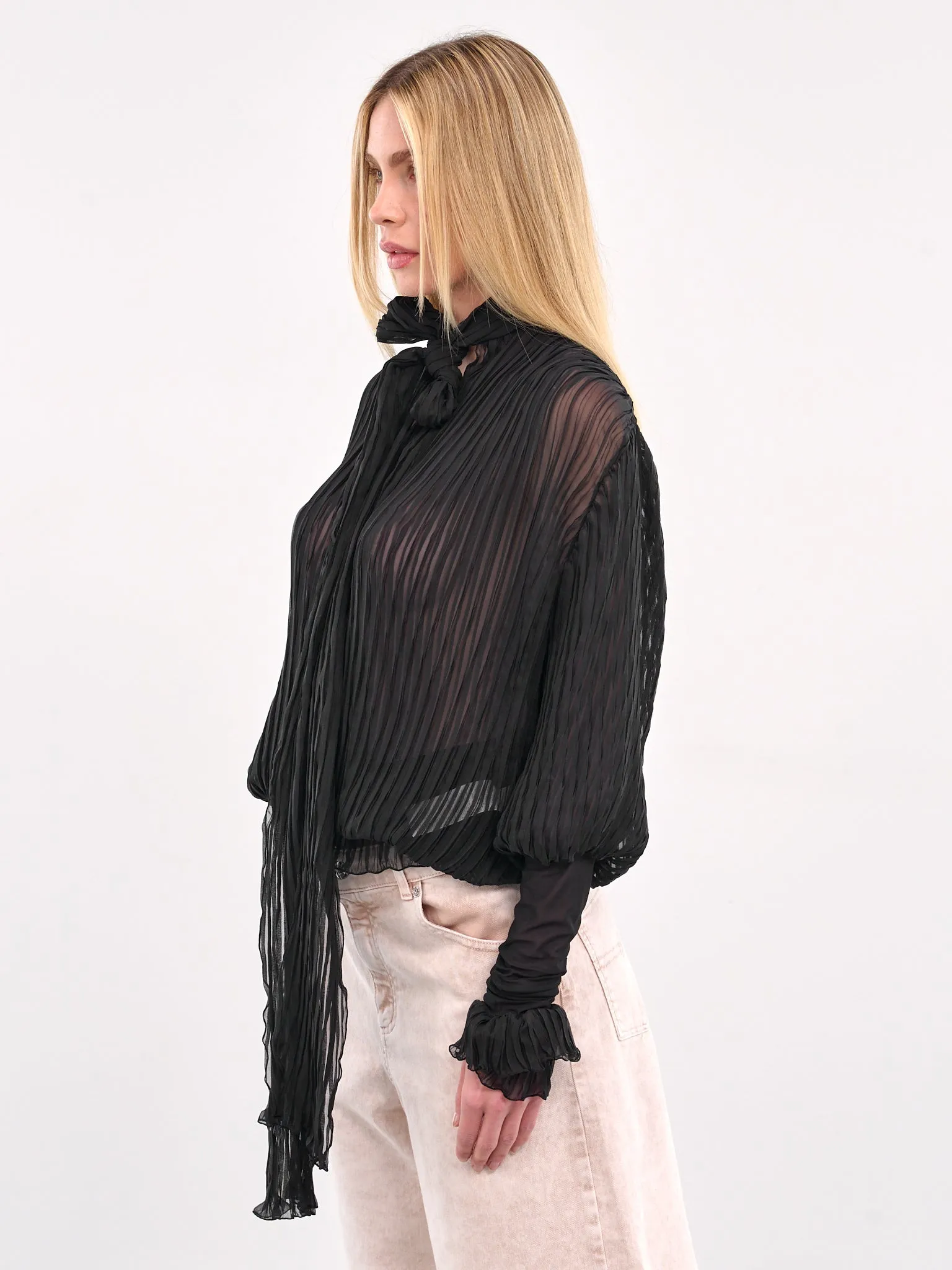 Pleated Ruffle Blouse (4C135A-N0990-BLACK) sold by lorenzo product image thumbnail 2