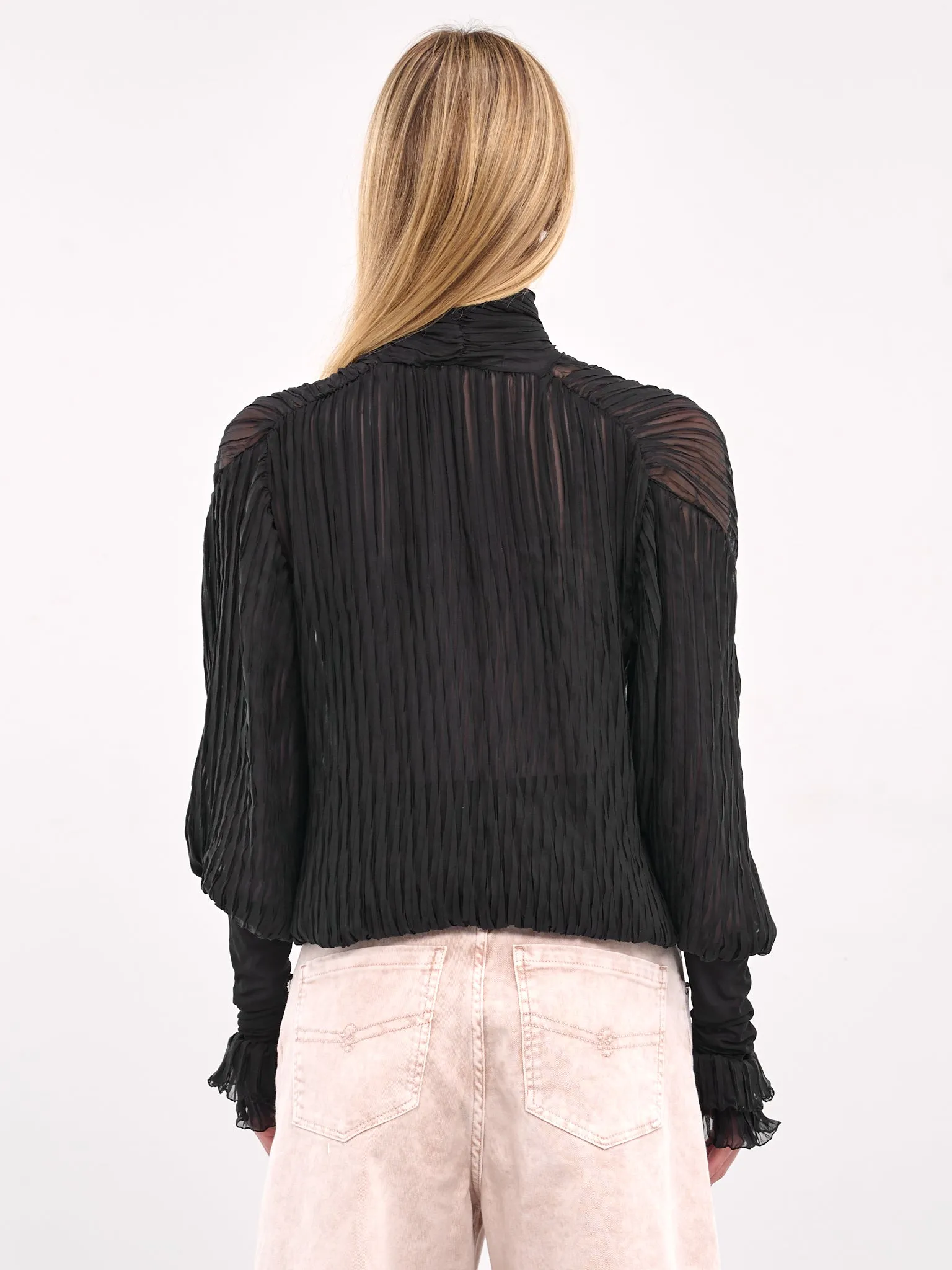 Pleated Ruffle Blouse (4C135A-N0990-BLACK) sold by lorenzo product image thumbnail 3
