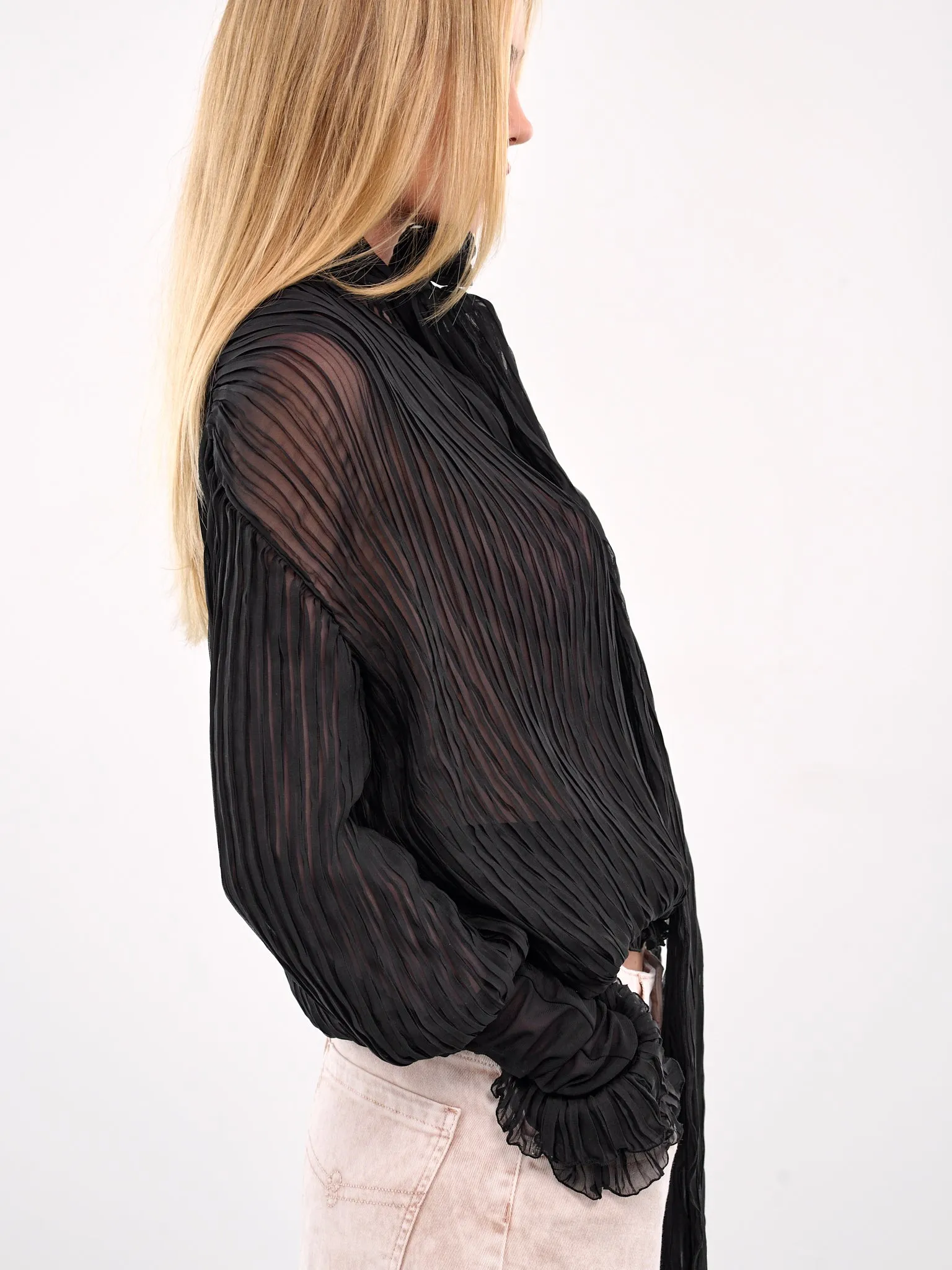 Pleated Ruffle Blouse (4C135A-N0990-BLACK) sold by lorenzo product image thumbnail 5