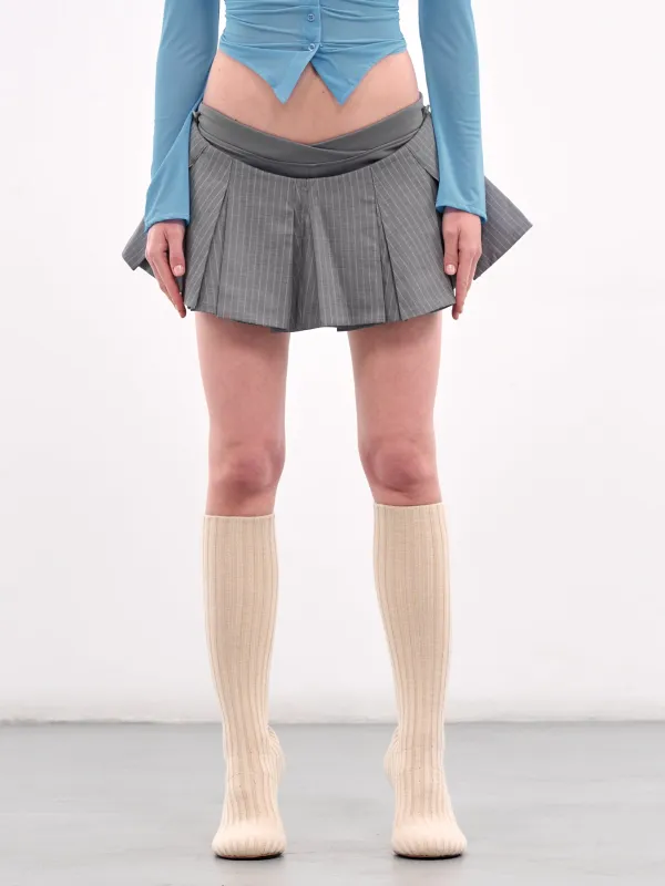 Pinstripe Pleated Mini Skirt (N0117-LIGHT-GREY) sold by lorenzo