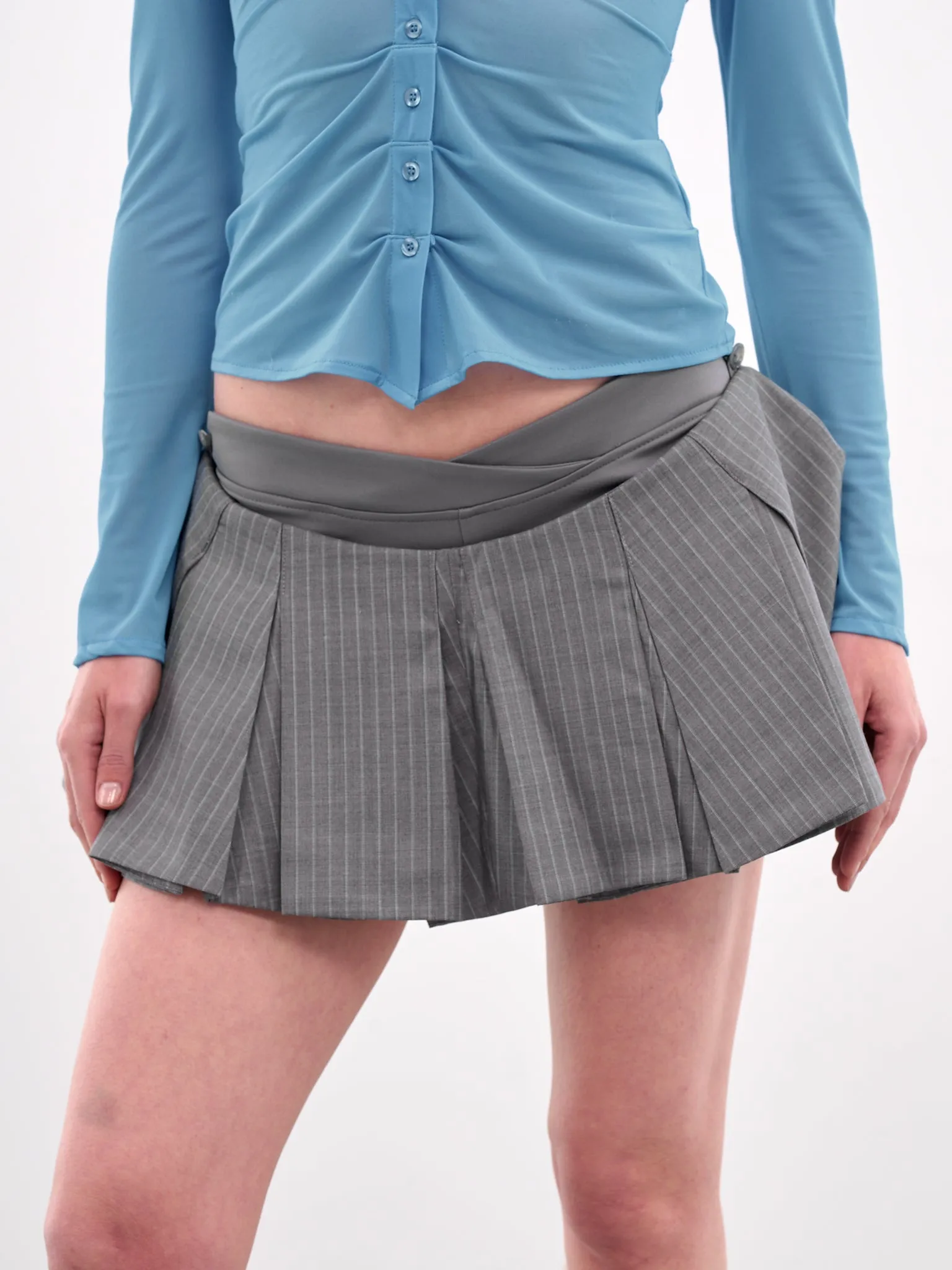 Pinstripe Pleated Mini Skirt (N0117-LIGHT-GREY) sold by lorenzo product image thumbnail 4