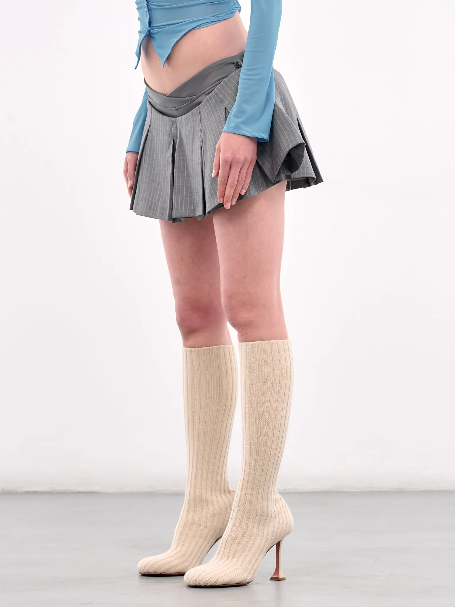 Pinstripe Pleated Mini Skirt (N0117-LIGHT-GREY) sold by lorenzo product image thumbnail 2