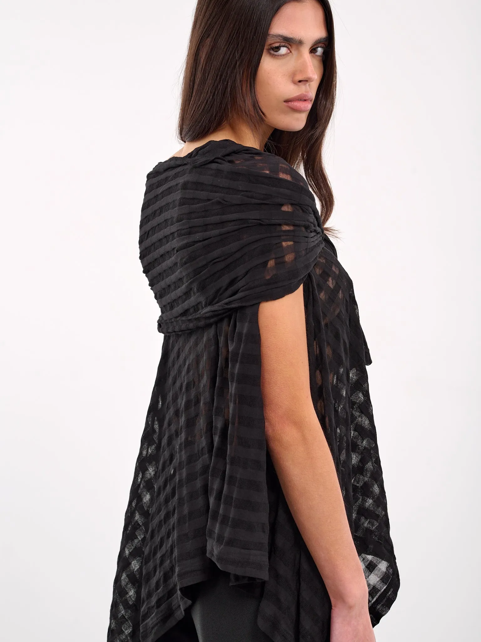 Sheer Plaid Jacquard Layered Cardigan (FP-T19-075-1-BLACK) sold by lorenzo product image thumbnail 5