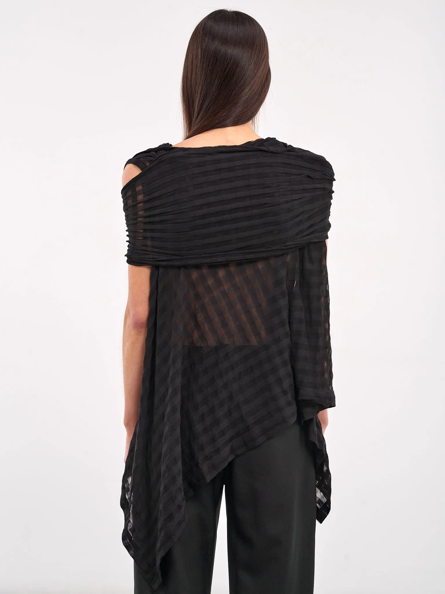 Sheer Plaid Jacquard Layered Cardigan (FP-T19-075-1-BLACK) sold by lorenzo product image thumbnail 3