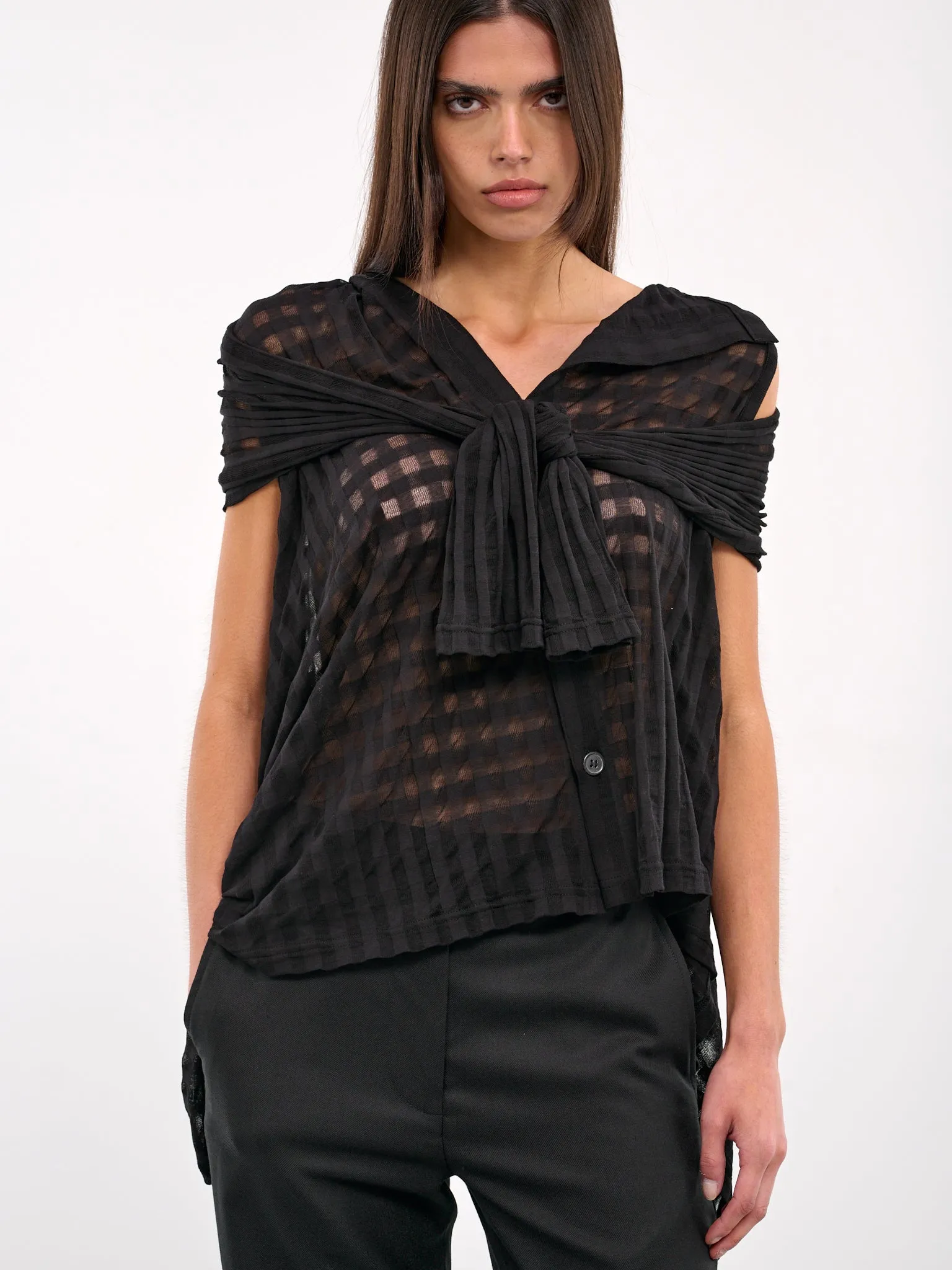 Sheer Plaid Jacquard Layered Cardigan (FP-T19-075-1-BLACK) sold by lorenzo product image thumbnail 4