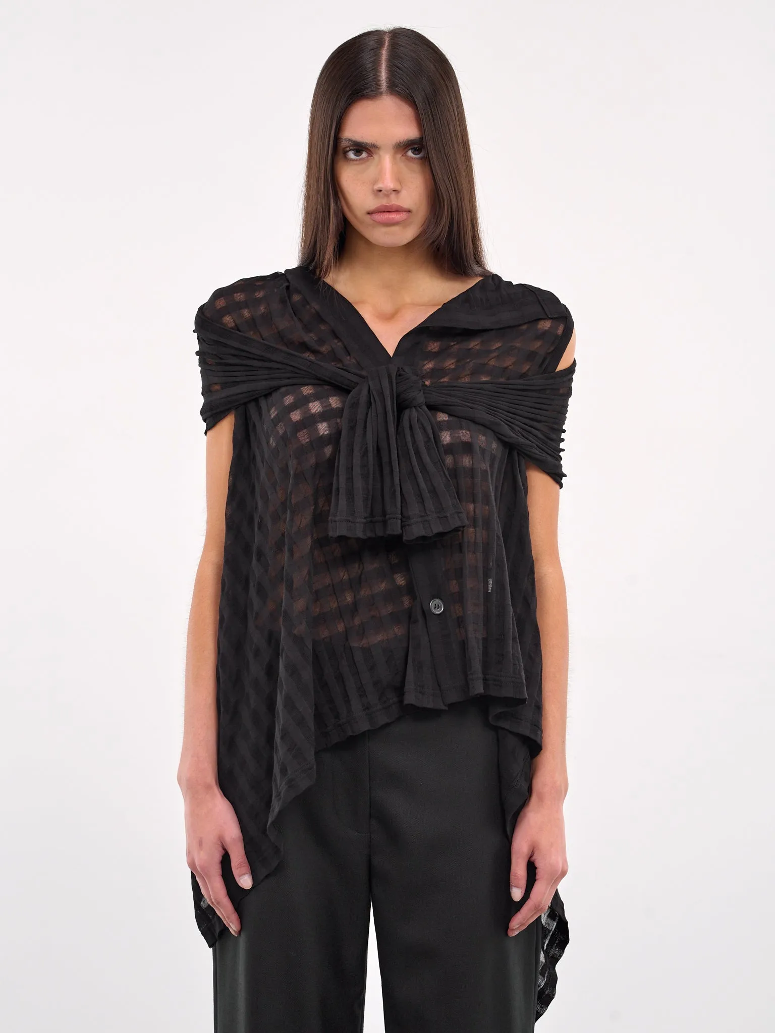 Sheer Plaid Jacquard Layered Cardigan (FP-T19-075-1-BLACK) sold by lorenzo