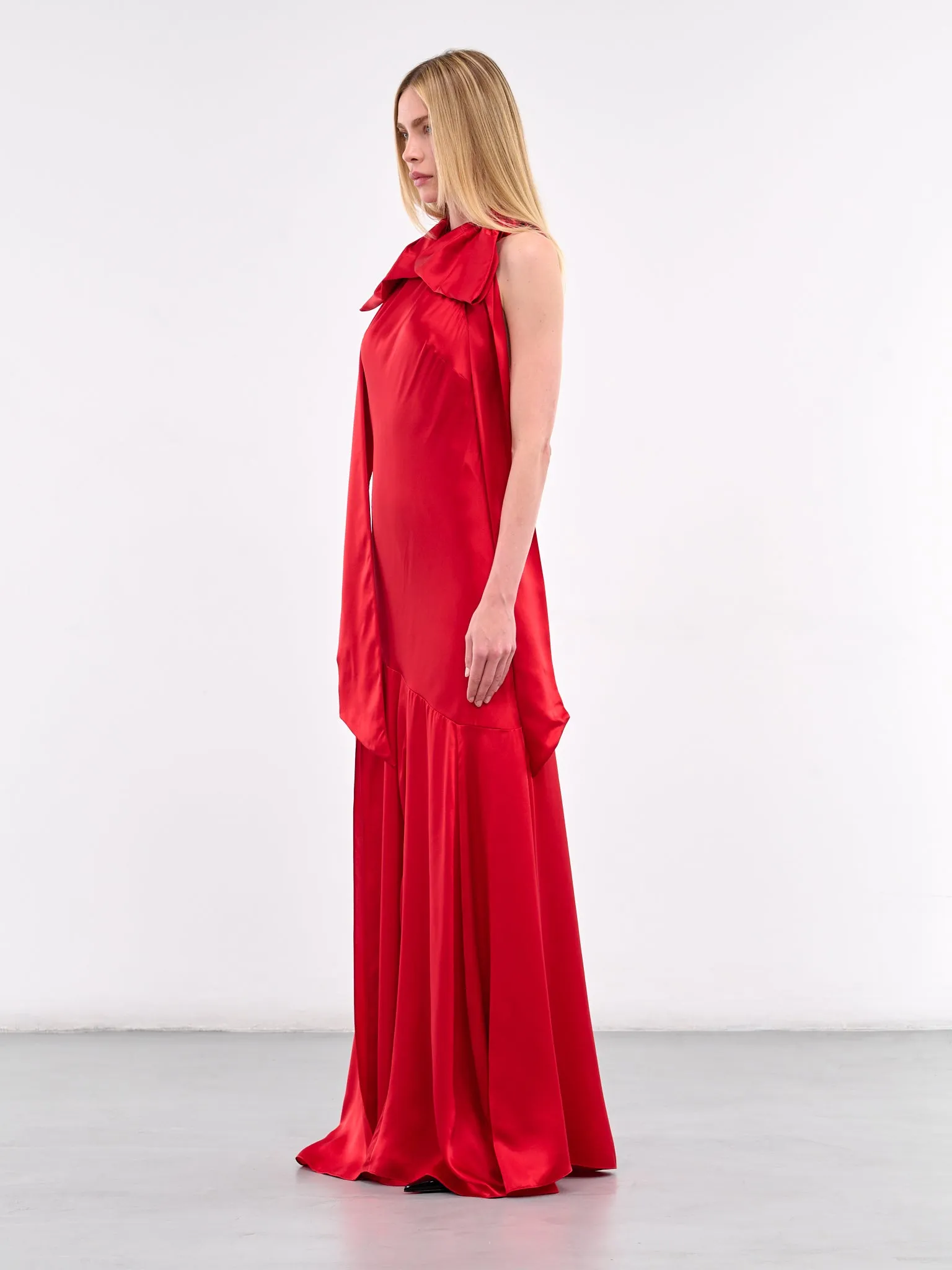 Double Bow Bias Halter Dress (7383-1251-RED) sold by lorenzo product image thumbnail 2