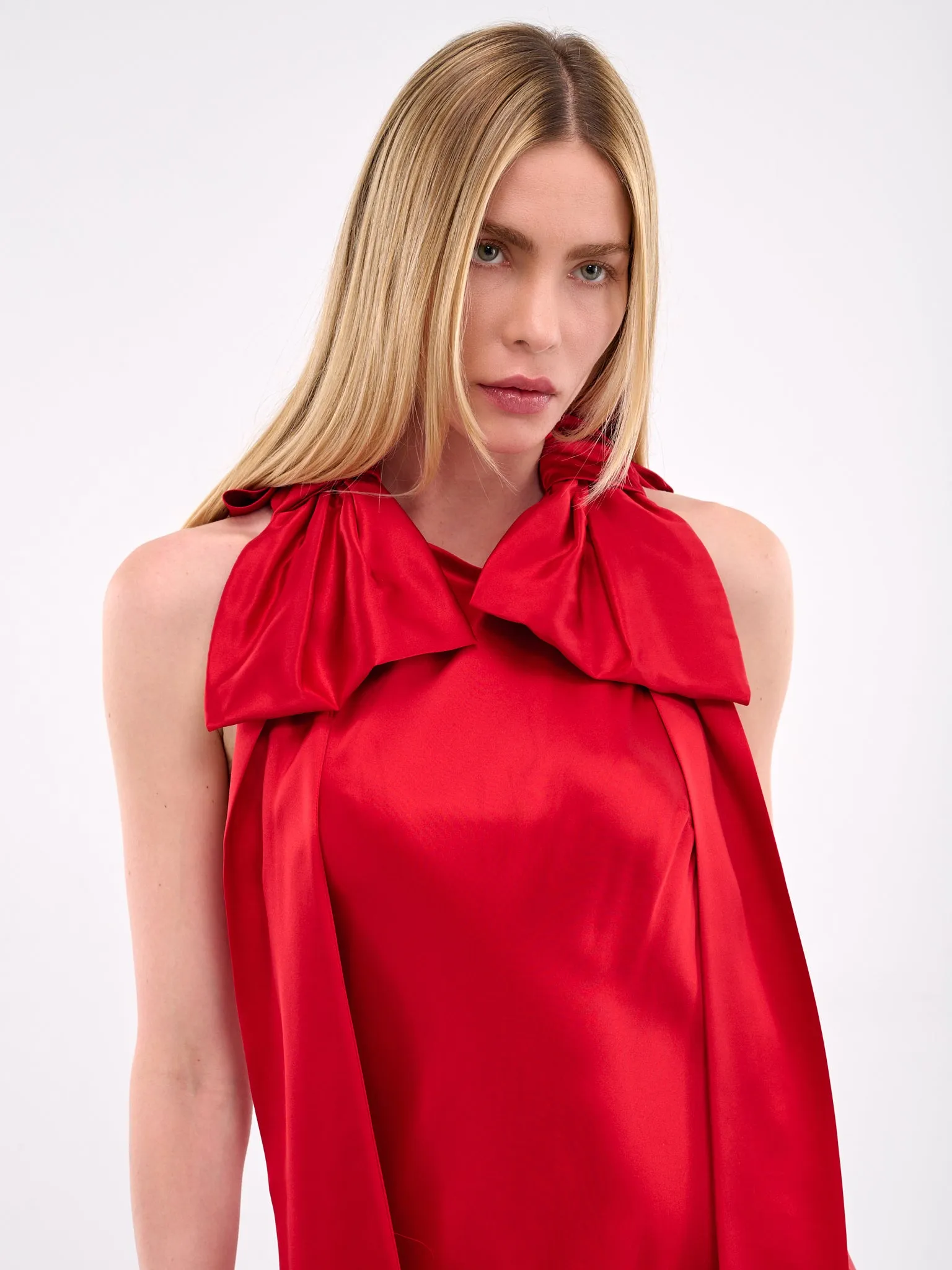 Double Bow Bias Halter Dress (7383-1251-RED) sold by lorenzo product image thumbnail 4