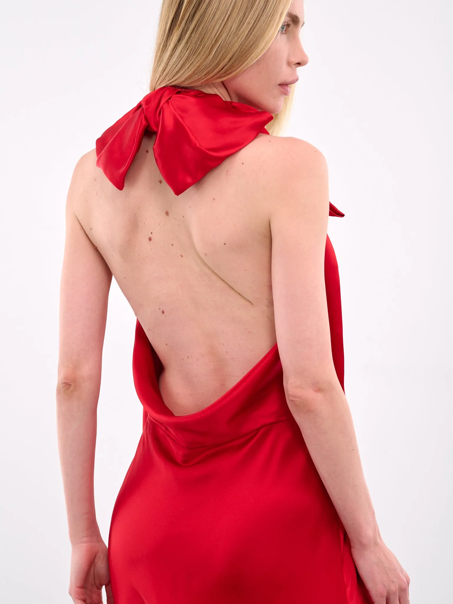 Double Bow Bias Halter Dress (7383-1251-RED) sold by lorenzo product image thumbnail 5