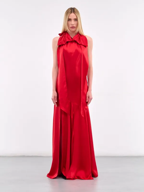 Double Bow Bias Halter Dress (7383-1251-RED) made by Simone Rocha