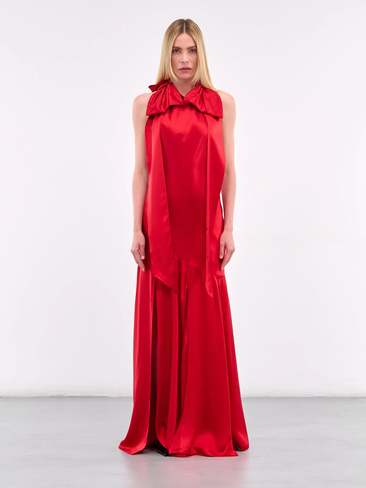 Double Bow Bias Halter Dress (7383-1251-RED) sold by lorenzo