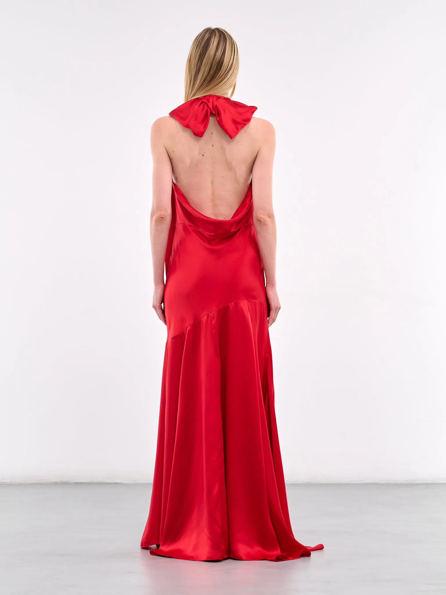 Double Bow Bias Halter Dress (7383-1251-RED) sold by lorenzo product image thumbnail 3