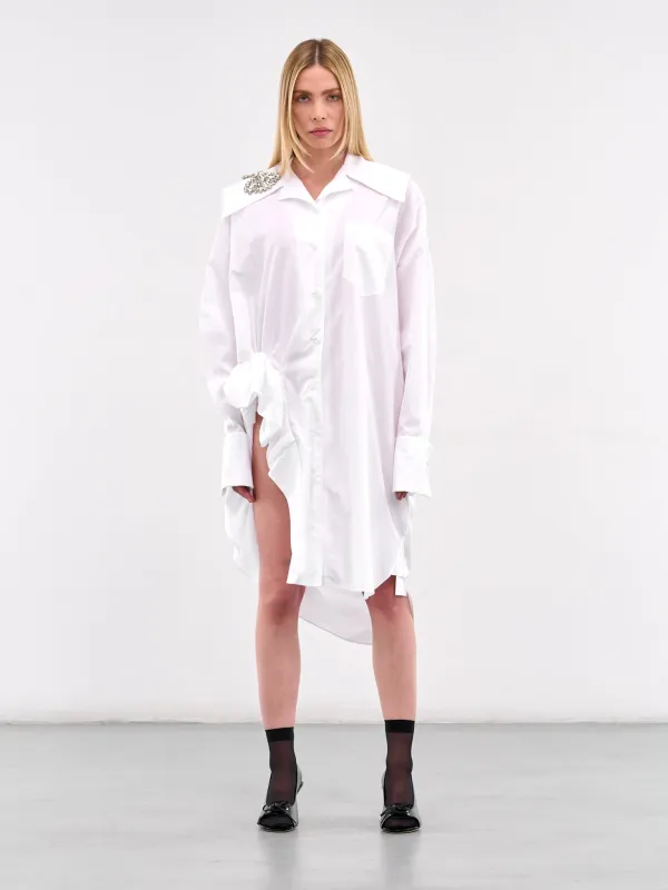 Oversized Gather Button-Up Shirt (5343B-1025-WHITE-CLEAR) sold by lorenzo