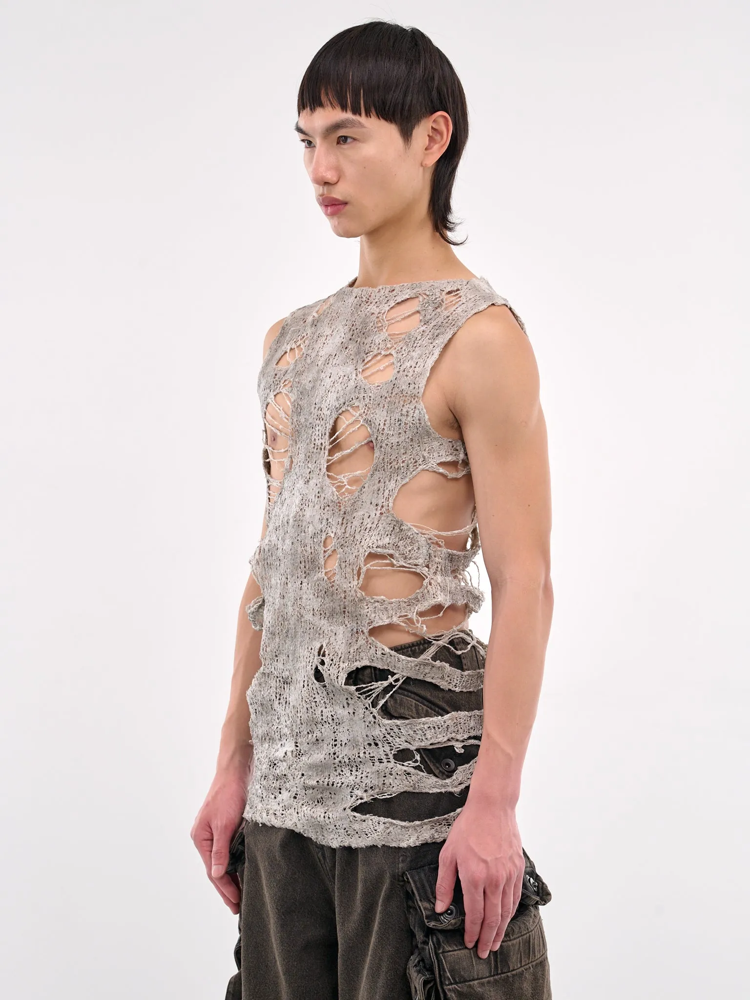 Davine Distressed Knit Tank (897KNM1-LIGHT-GREY) sold by lorenzo product image thumbnail 2