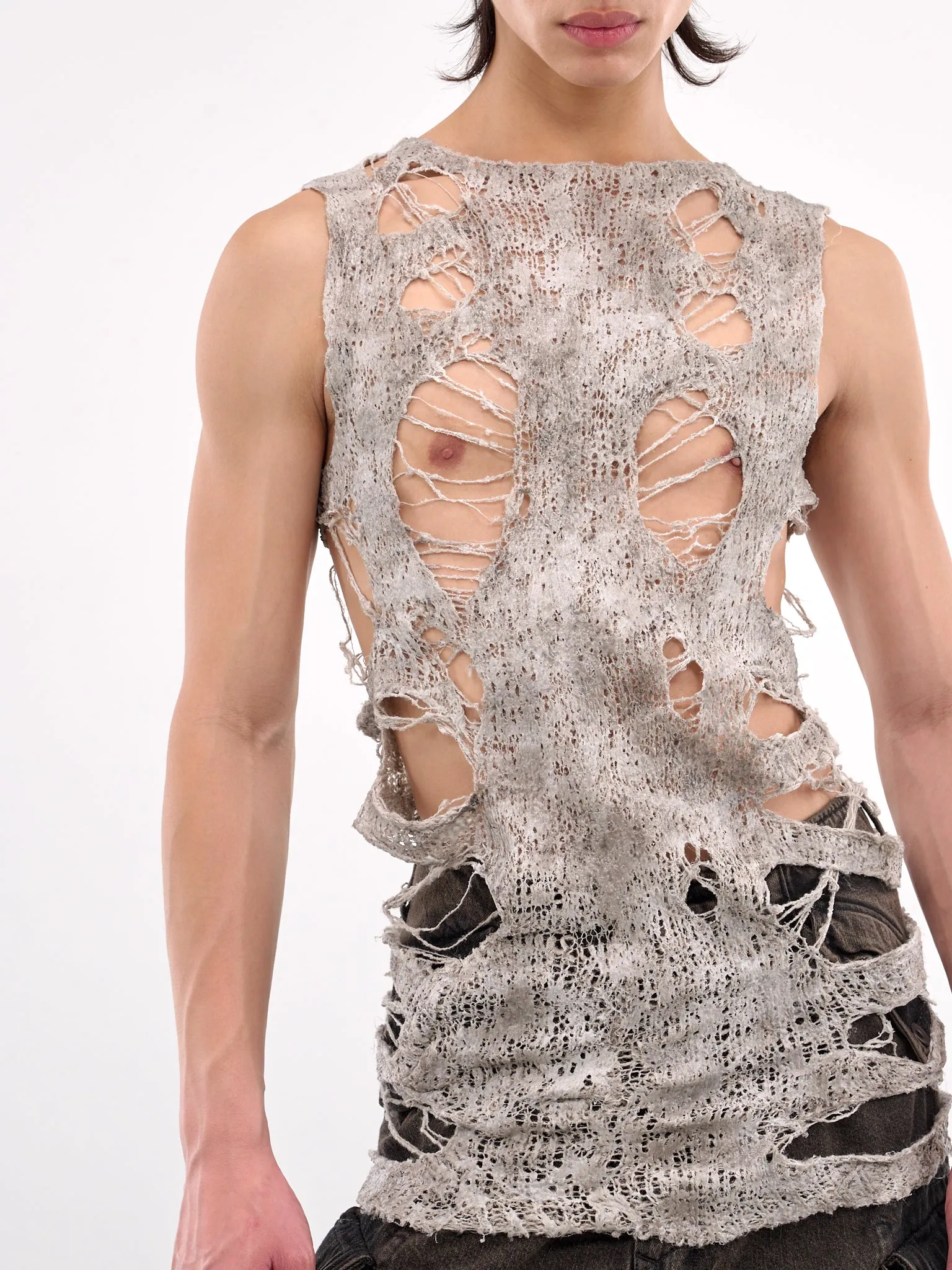 Davine Distressed Knit Tank (897KNM1-LIGHT-GREY) sold by lorenzo product image thumbnail 4