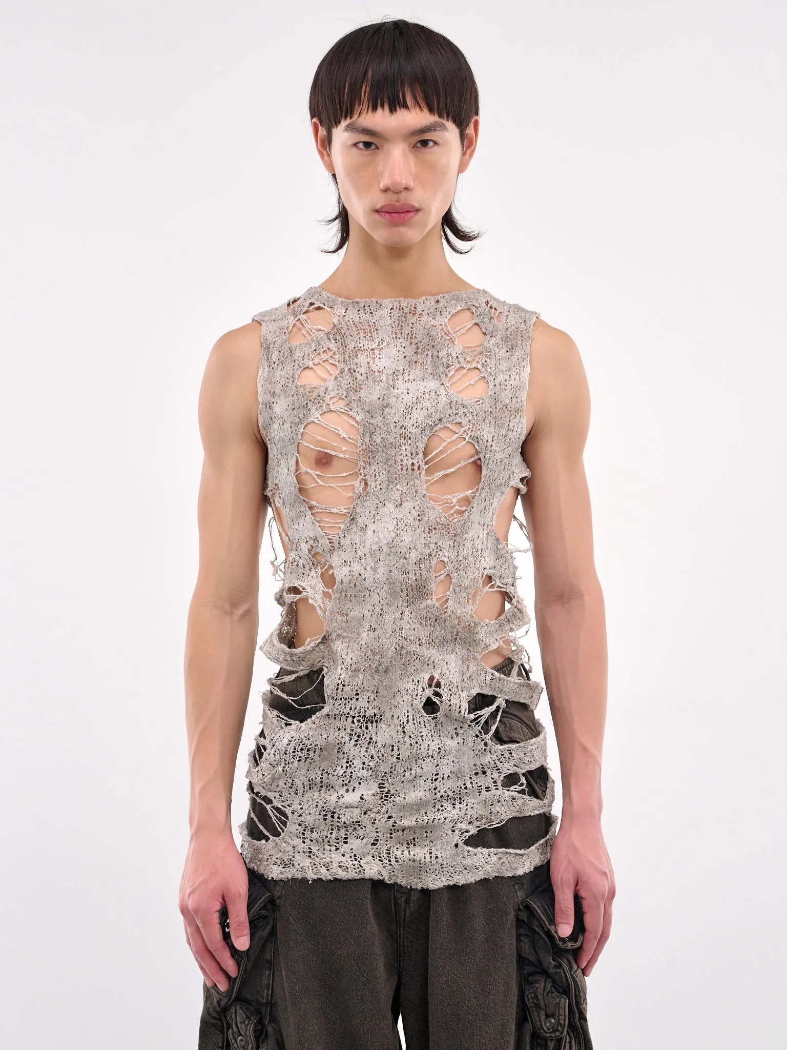 Davine Distressed Knit Tank (897KNM1-LIGHT-GREY) sold by lorenzo