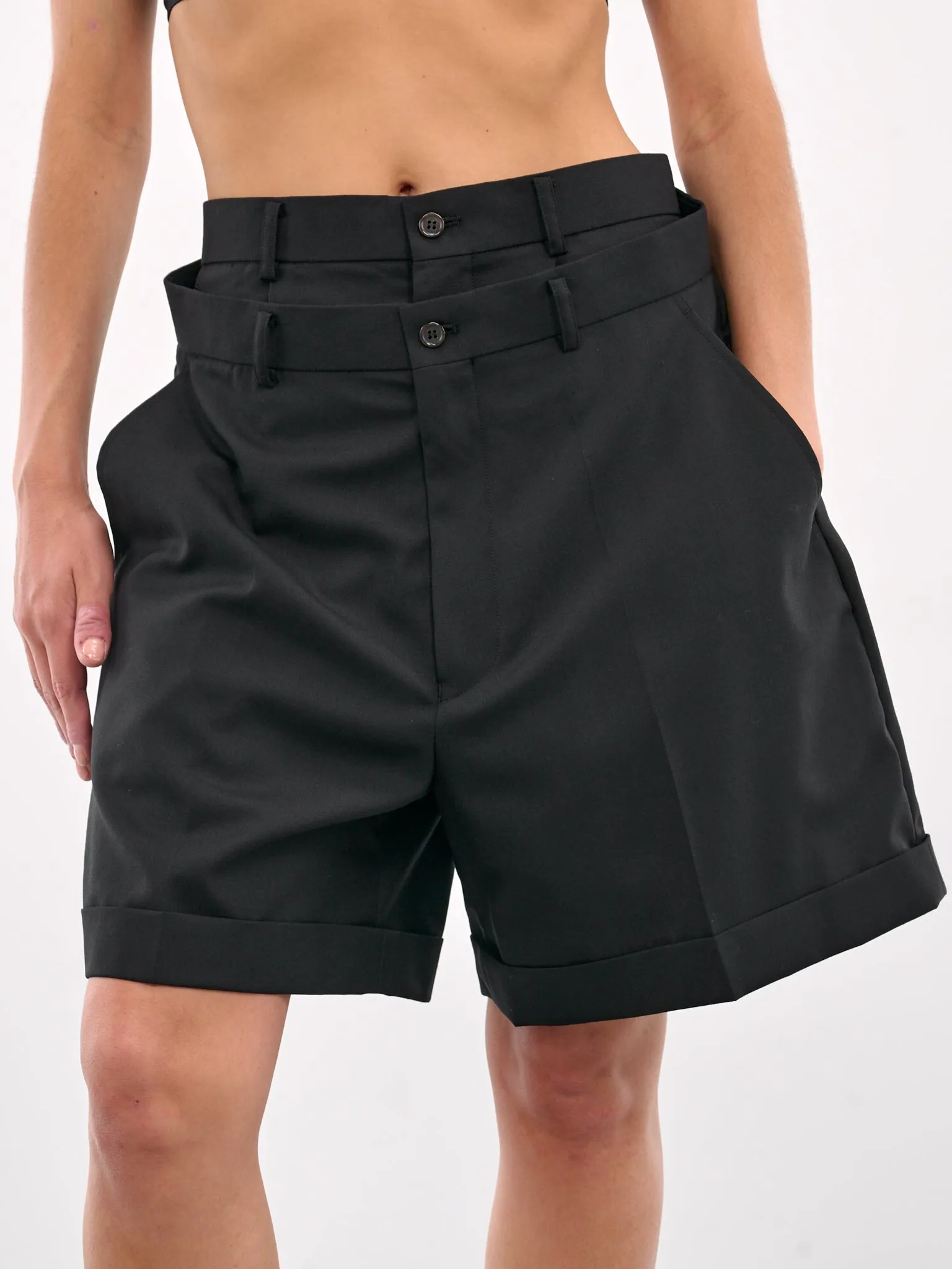 Layered Shorts (3O-P005-BLACK) sold by lorenzo product image thumbnail 4
