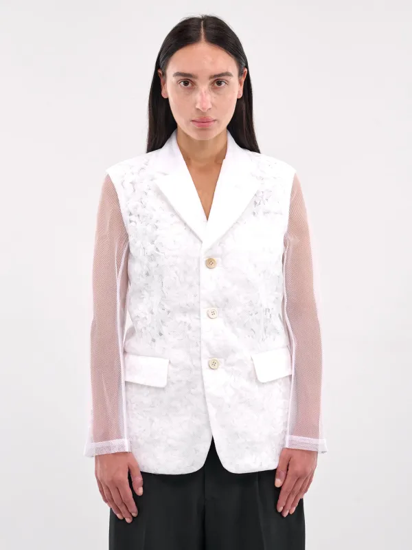 Mesh Layered Floral Blazer (GO-J005-WHITE) made by Comme des Garcons