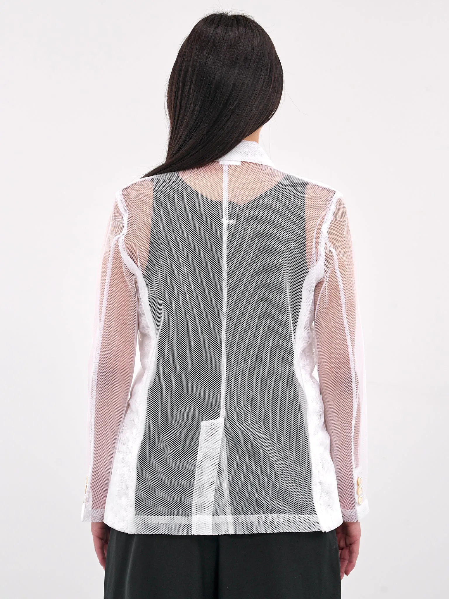 Mesh Layered Floral Blazer (GO-J005-WHITE) sold by lorenzo product image thumbnail 3