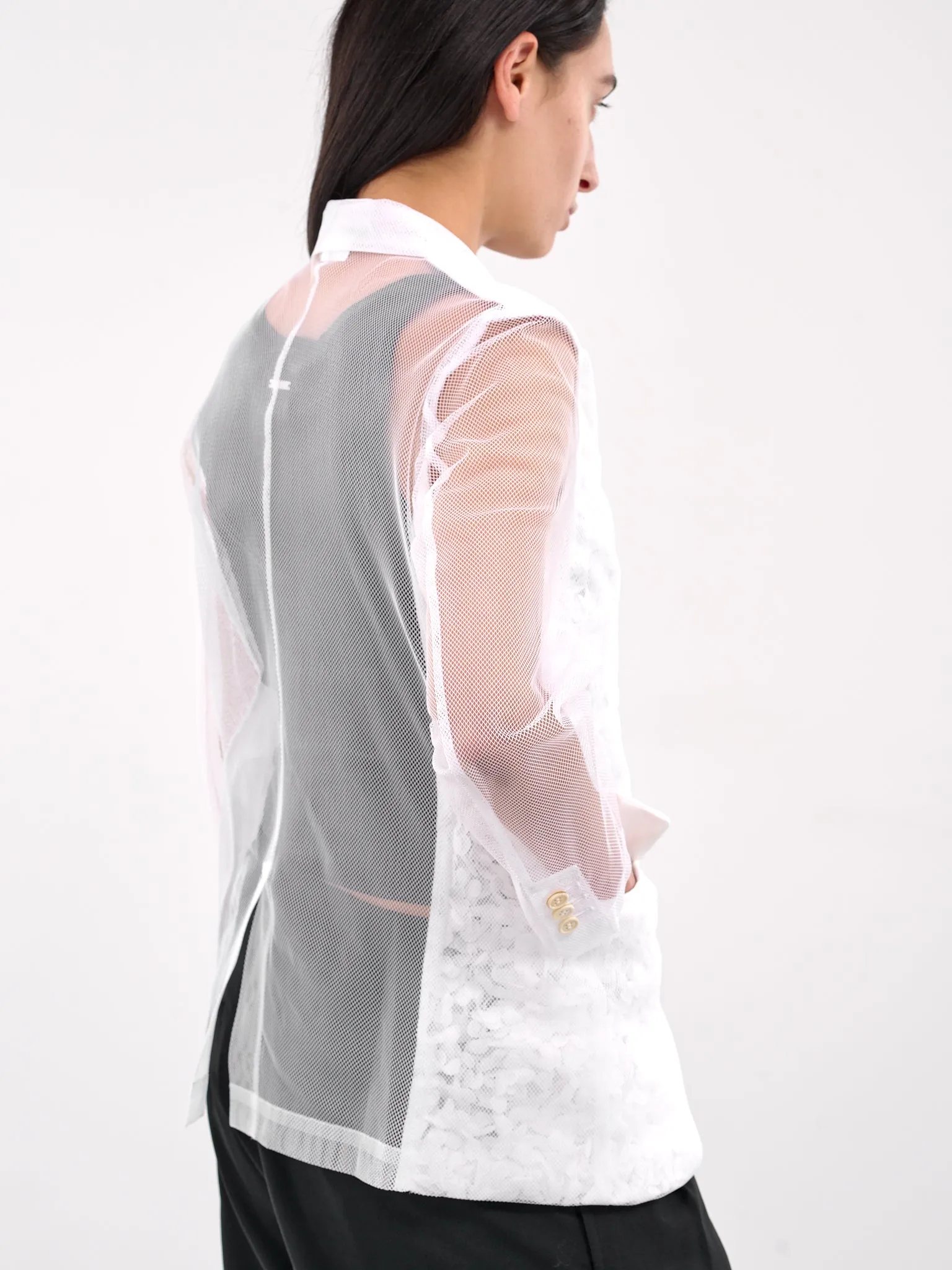 Mesh Layered Floral Blazer (GO-J005-WHITE) sold by lorenzo product image thumbnail 5