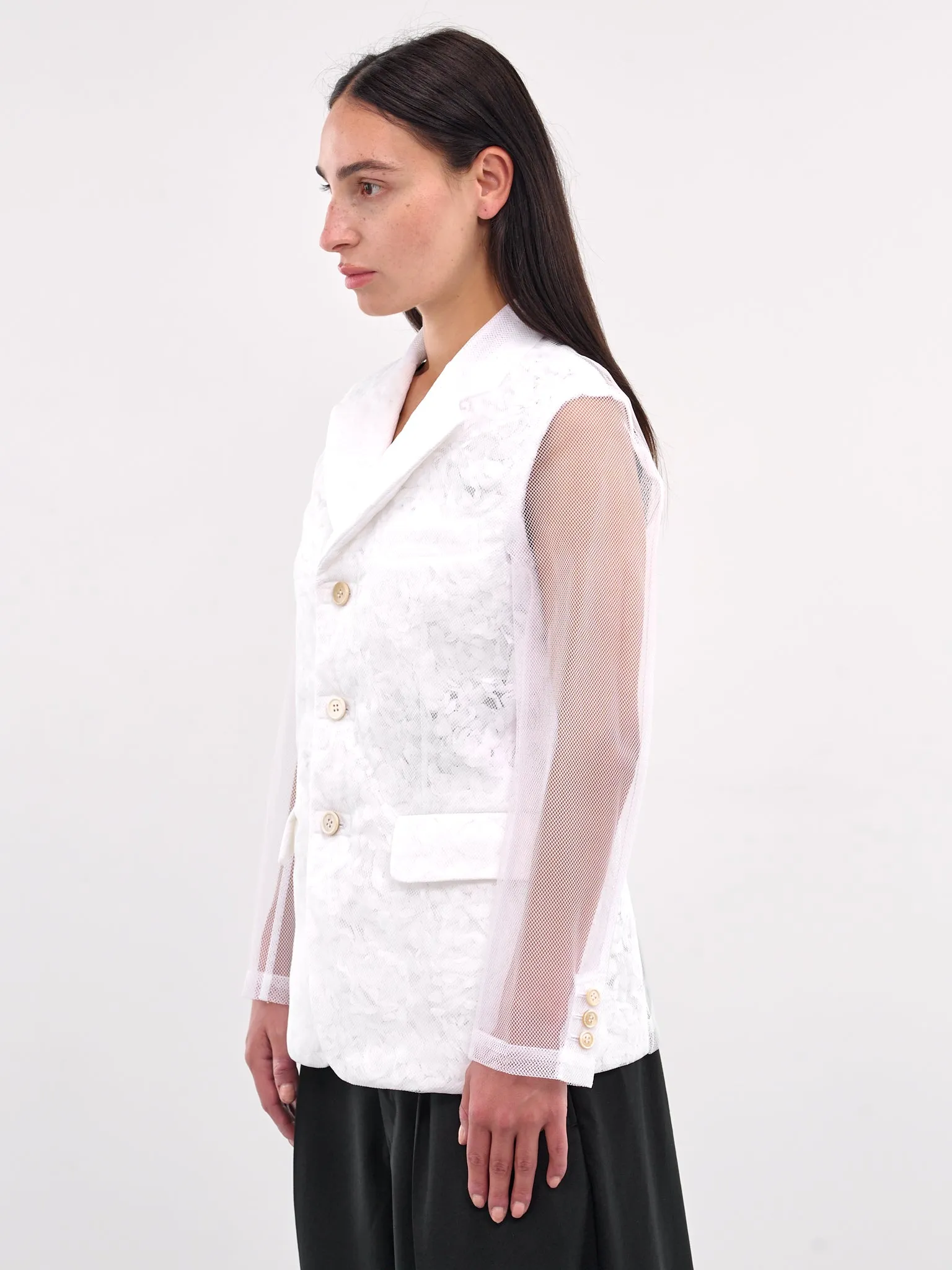 Mesh Layered Floral Blazer (GO-J005-WHITE) sold by lorenzo product image thumbnail 2