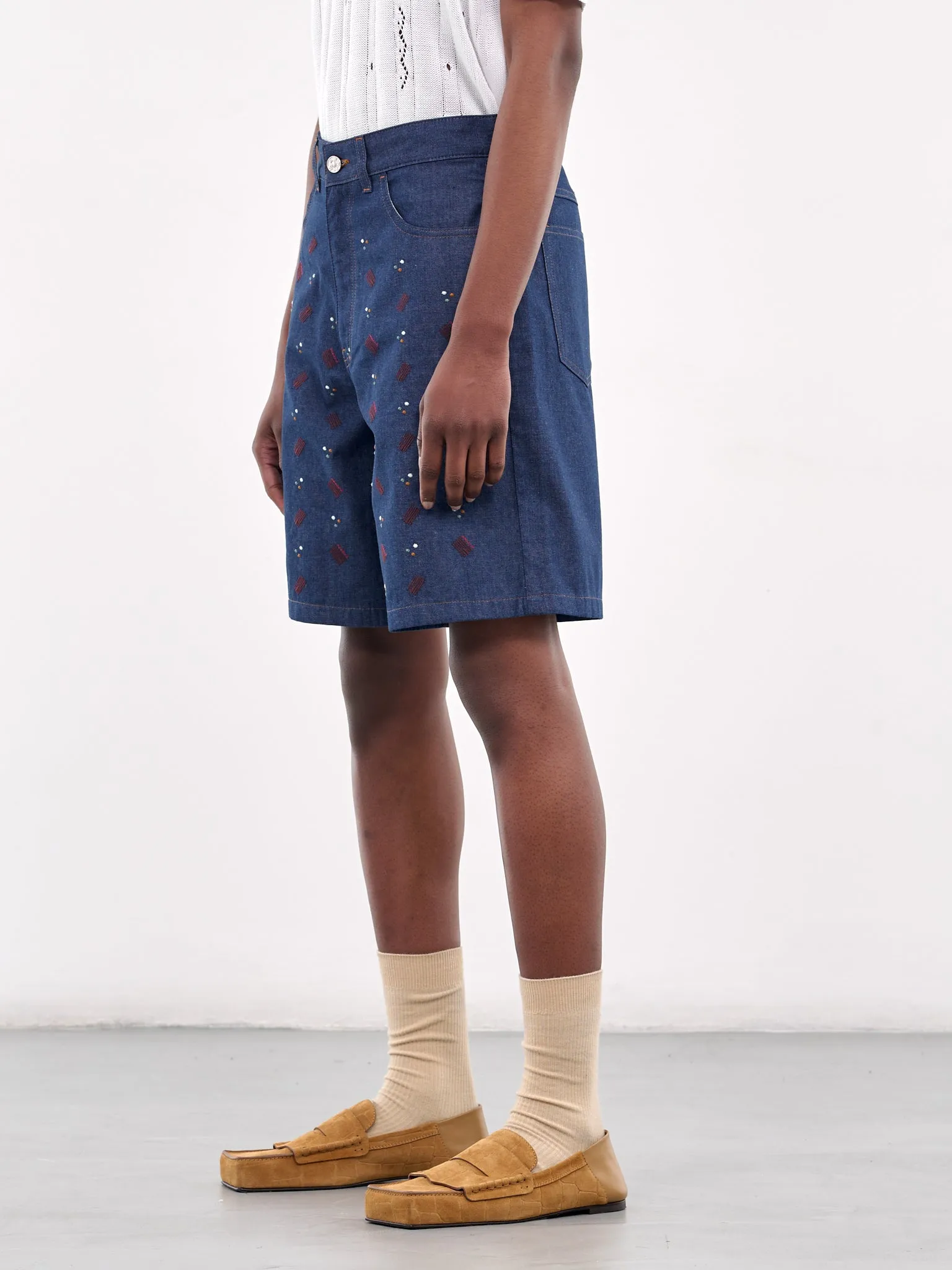 Embroidered Denim Shorts (PUJU0109S0-USCX58-BLUE) sold by lorenzo product image thumbnail 2