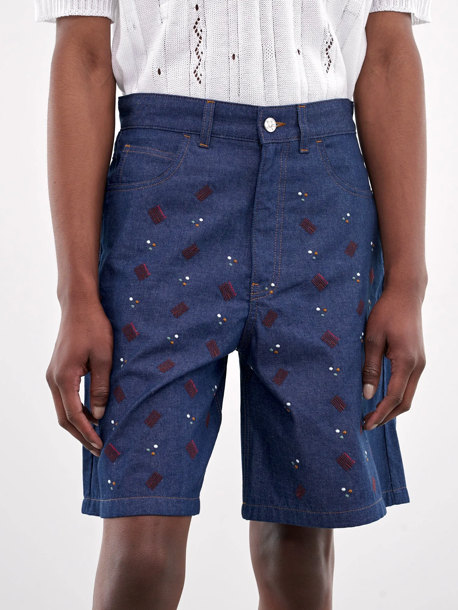 Embroidered Denim Shorts (PUJU0109S0-USCX58-BLUE) sold by lorenzo product image thumbnail 4