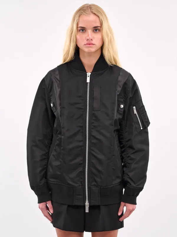 Overlapping Contrast Bomber Jacket (25-07830-001-BLACK) sold by lorenzo