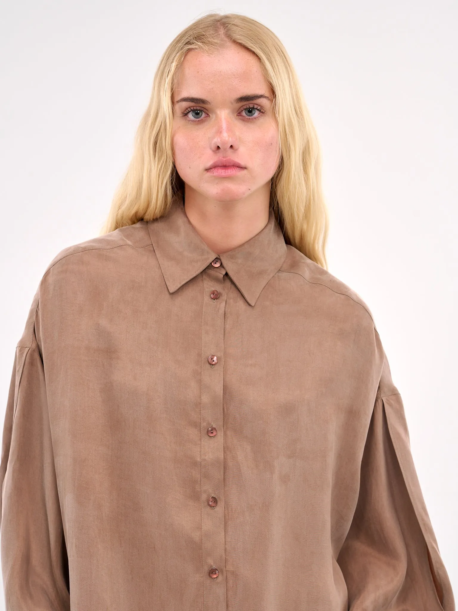 Button-Up Washed Gabardine Shirt (4A274A-N0555-BEAR-BROWN) sold by lorenzo product image thumbnail 4