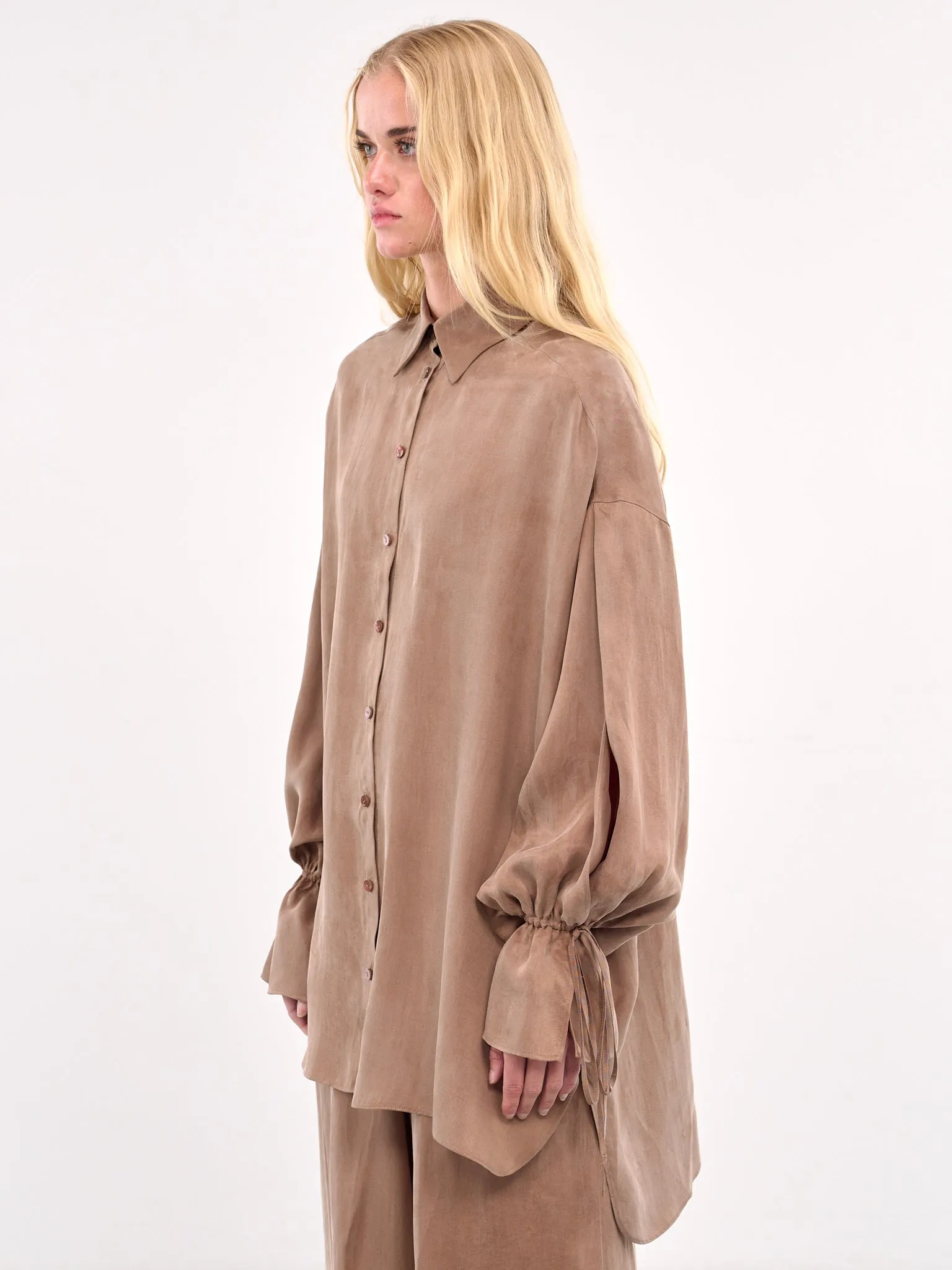 Button-Up Washed Gabardine Shirt (4A274A-N0555-BEAR-BROWN) sold by lorenzo product image thumbnail 2
