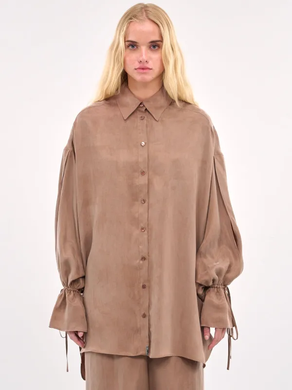 Button-Up Washed Gabardine Shirt (4A274A-N0555-BEAR-BROWN) made by Blumarine