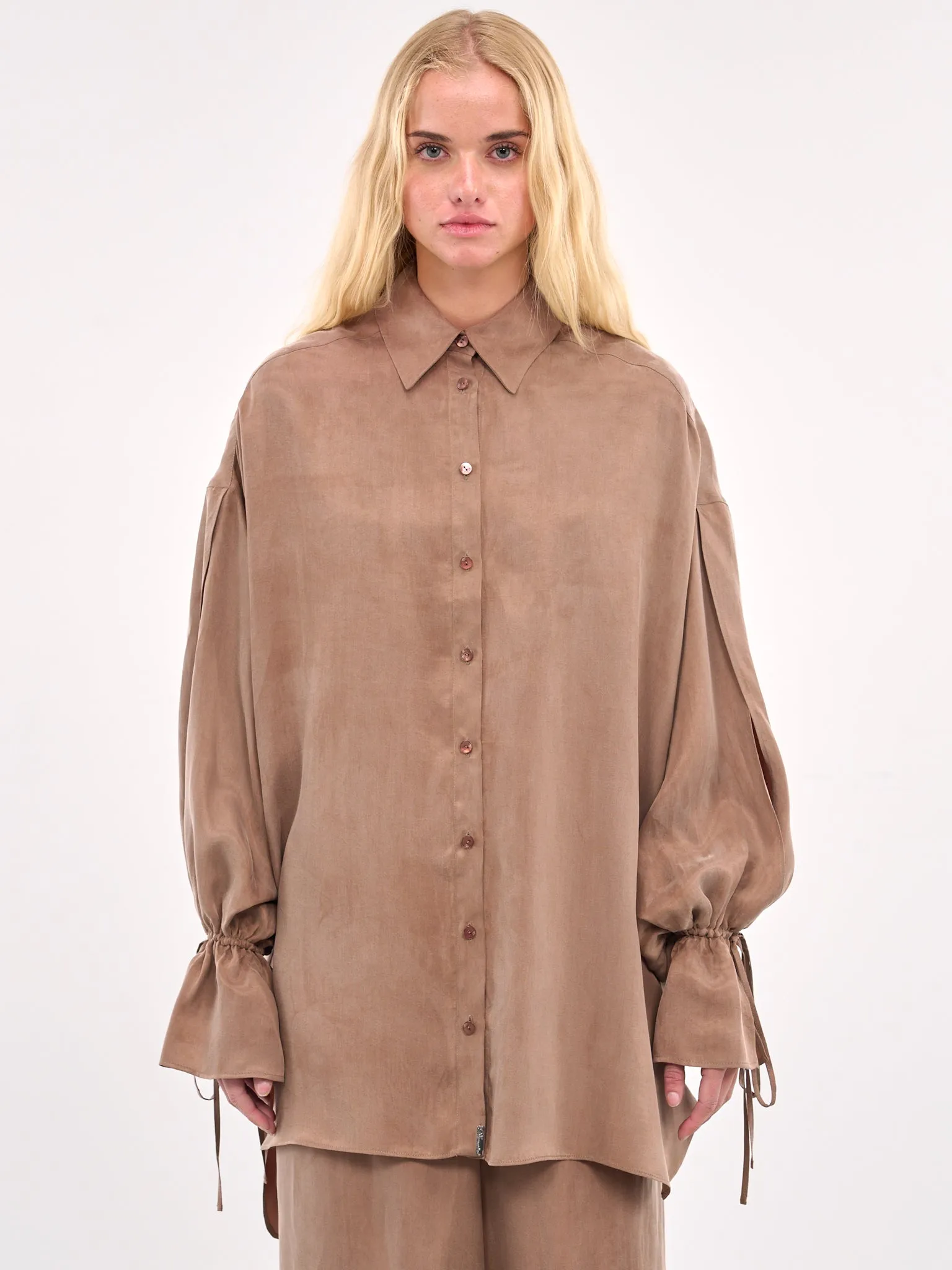 Button-Up Washed Gabardine Shirt (4A274A-N0555-BEAR-BROWN) sold by lorenzo