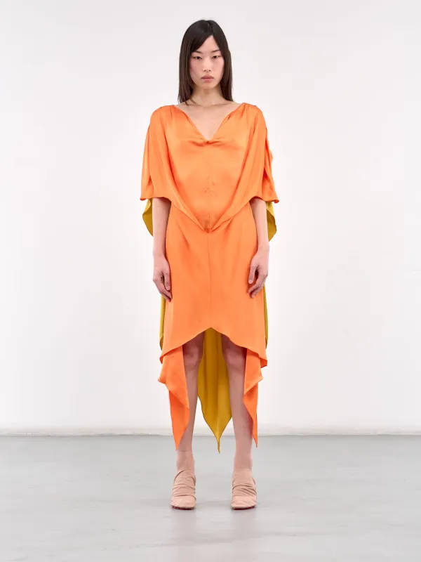 Fornax Draped Midi Dress (D04-58-VIVID-ORANGE) sold by lorenzo