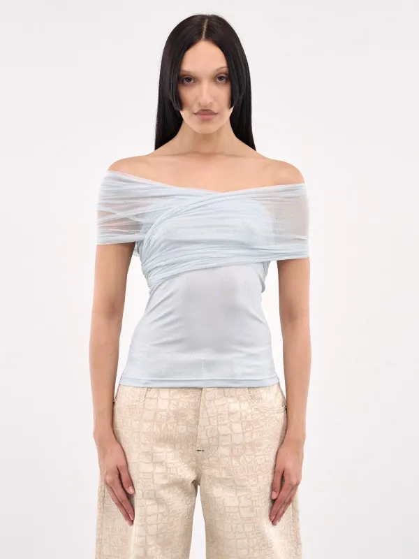Crossed Tulle Ribbed Top (25011580-CLEAR-BLUE) sold by lorenzo