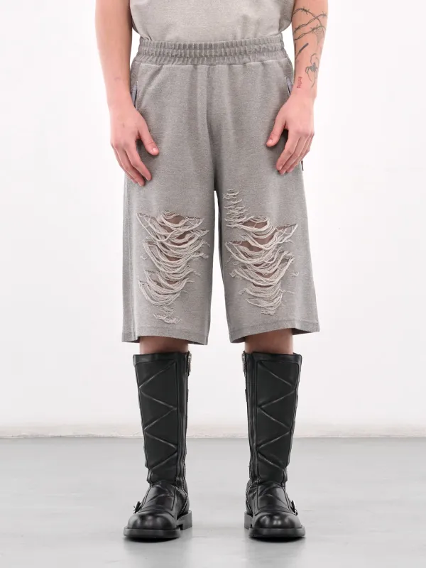 P-Perc Distressed Sweat Shorts (A19116-0PLAI-GREY) sold by lorenzo