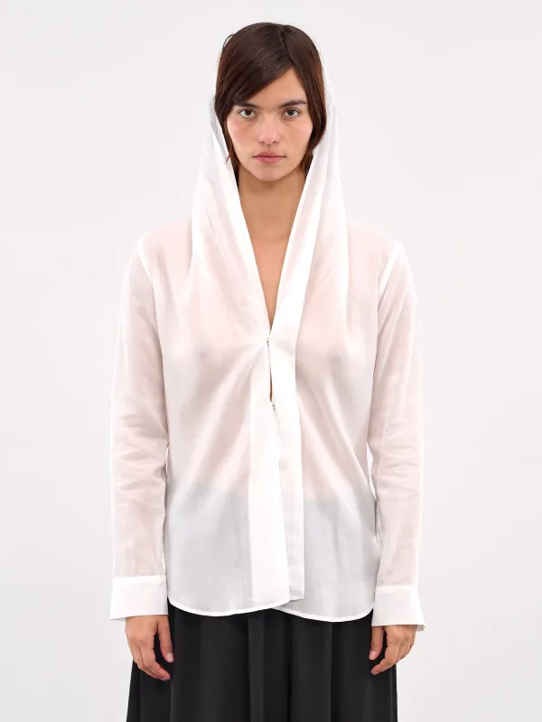 Draped Detail Hood Shirt (FP-B64-200-1-WHITE) sold by lorenzo