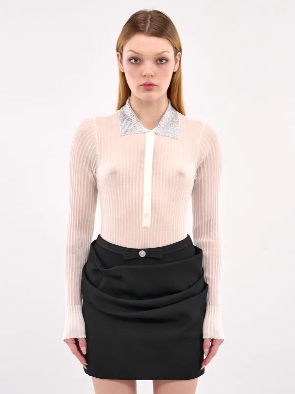 Rhinestone Sheer Polo Top (2M534A-N0102-WHITE-PEARL) sold by lorenzo