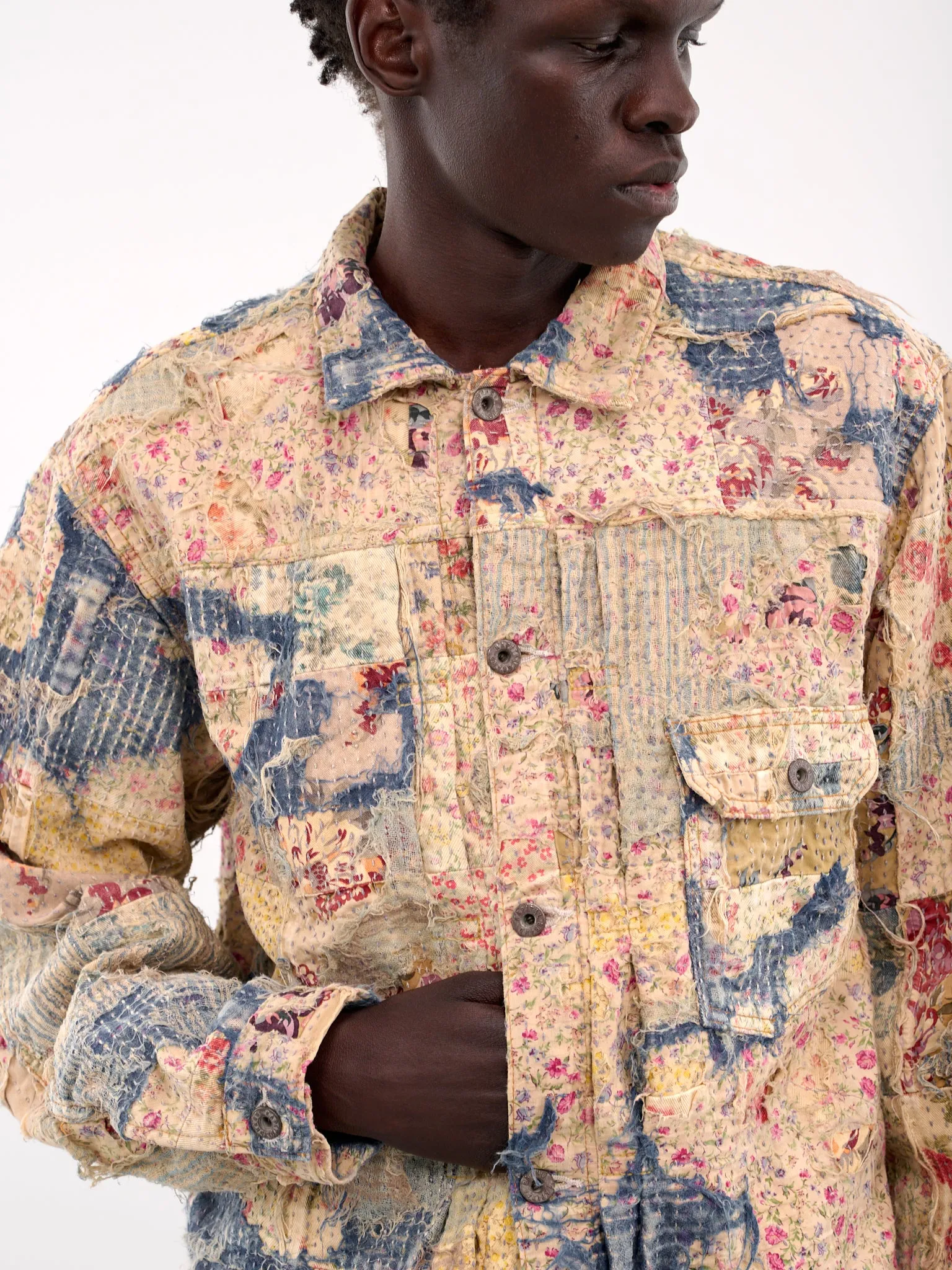 Boro Patchwork Jacket (K2412LJ156-GRAY-BEIGE) sold by lorenzo product image thumbnail 4