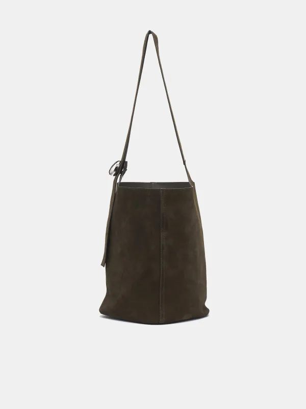 Large Suede Pebble Bucket Bag (BANBBBHX01-DARK-OLIVE) sold by lorenzo