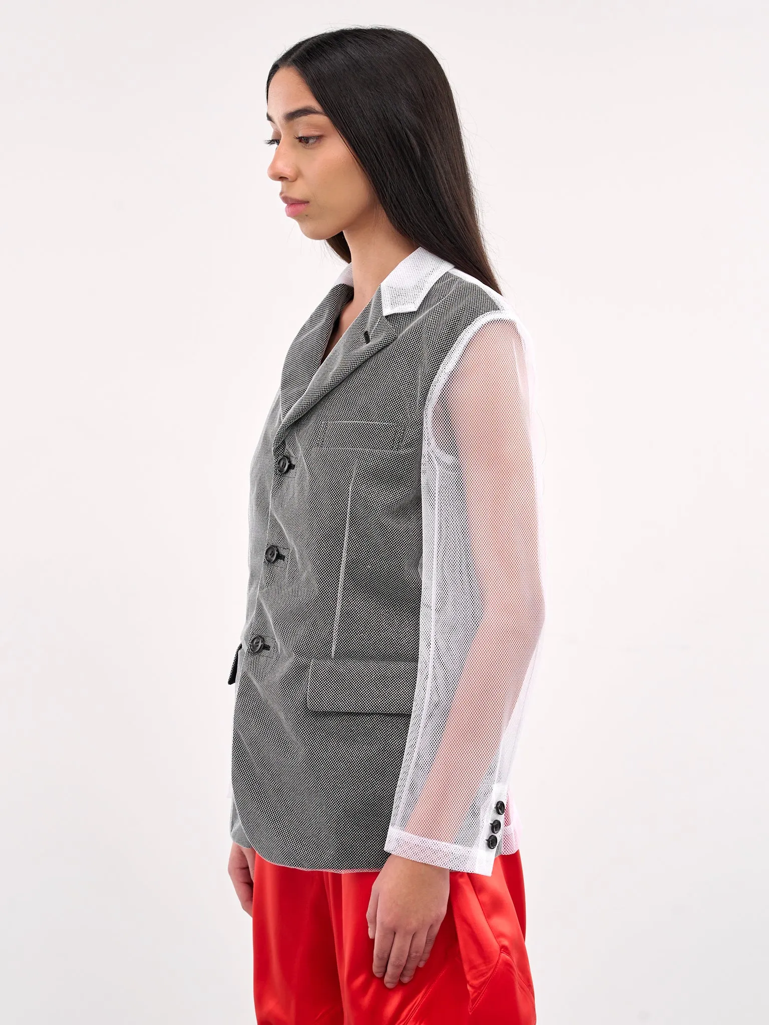 Mesh Mixed-Material Blazer (GO-J001-S25-BLACK) sold by lorenzo product image thumbnail 2