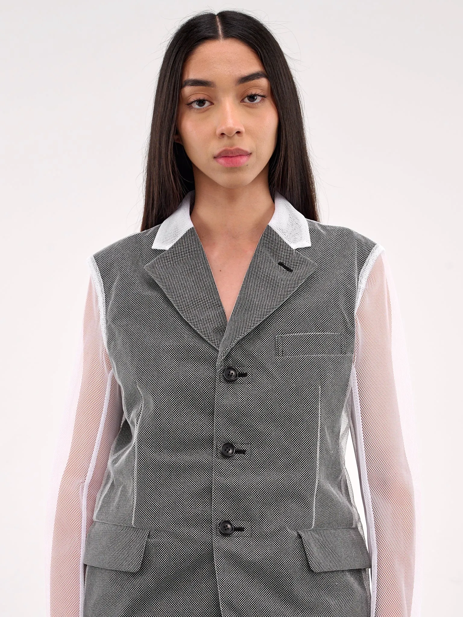 Mesh Mixed-Material Blazer (GO-J001-S25-BLACK) sold by lorenzo product image thumbnail 4