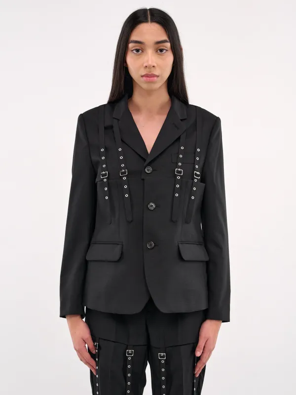 Eyelet Strap Jacket (3O-J006-S25-BLACK) sold by lorenzo