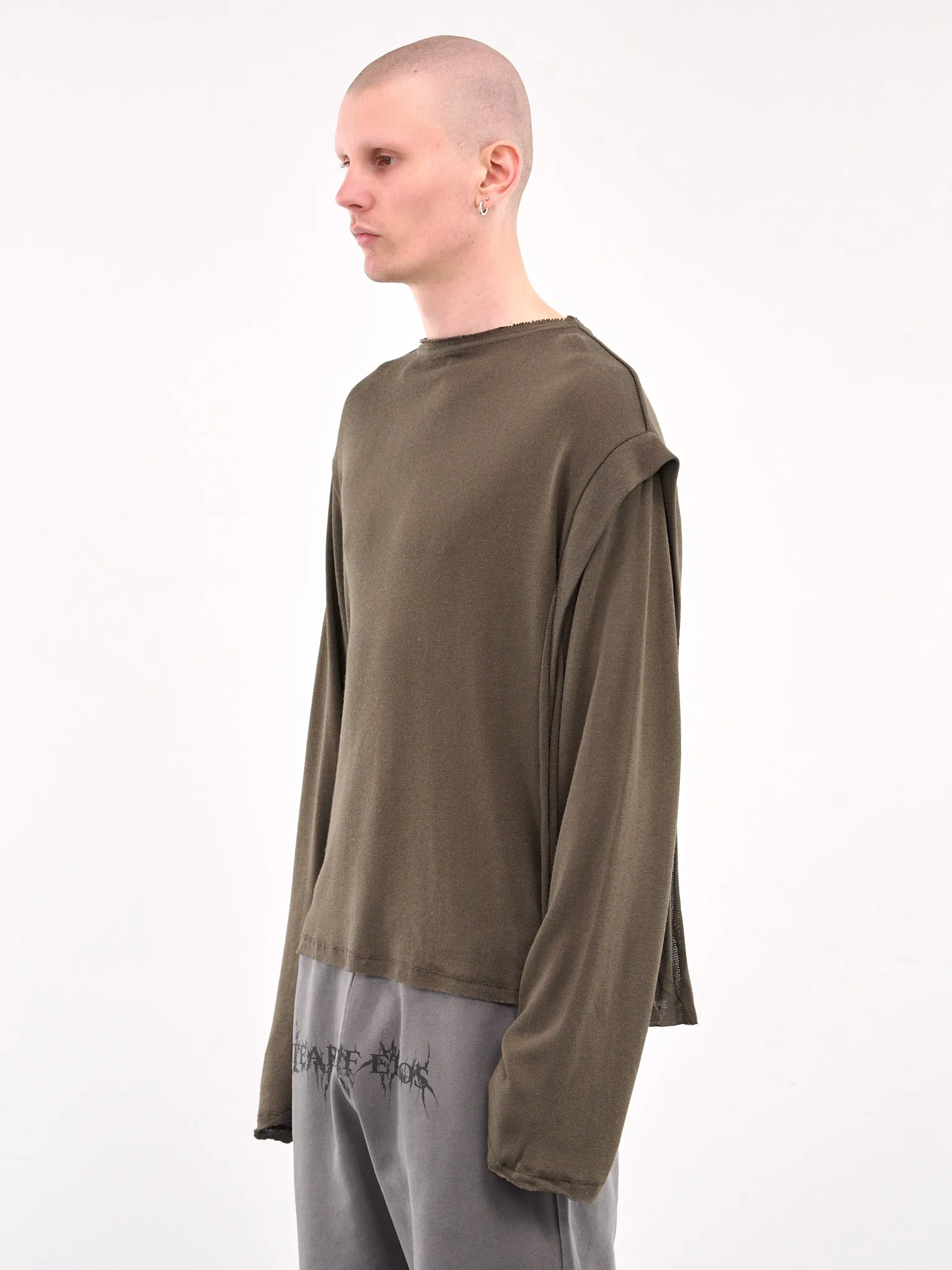Deconstructed Linen Long Sleeve Tee (10510120601-GREEN) sold by lorenzo product image thumbnail 2