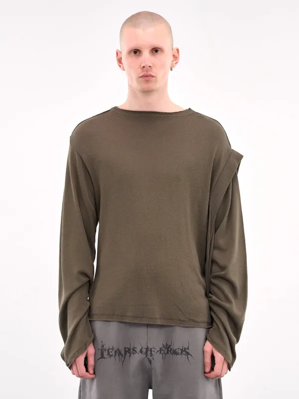Deconstructed Linen Long Sleeve Tee (10510120601-GREEN) made by Ottolinger