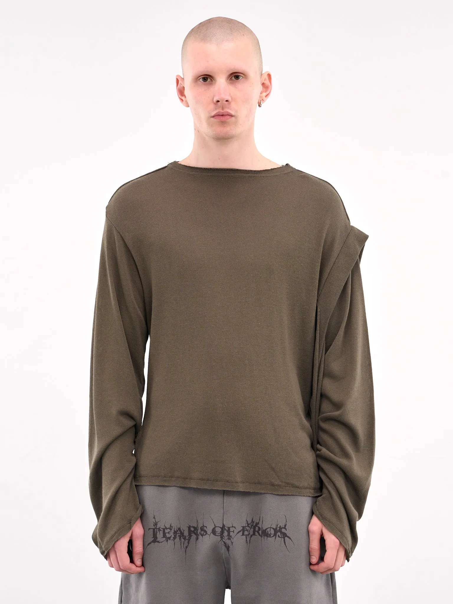 Deconstructed Linen Long Sleeve Tee (10510120601-GREEN) sold by lorenzo