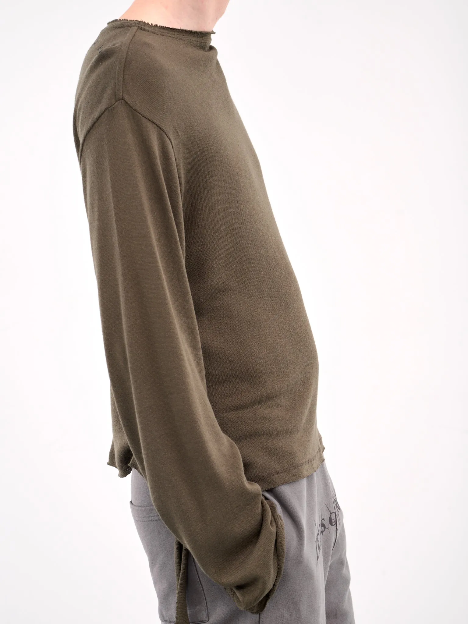 Deconstructed Linen Long Sleeve Tee (10510120601-GREEN) sold by lorenzo product image thumbnail 5