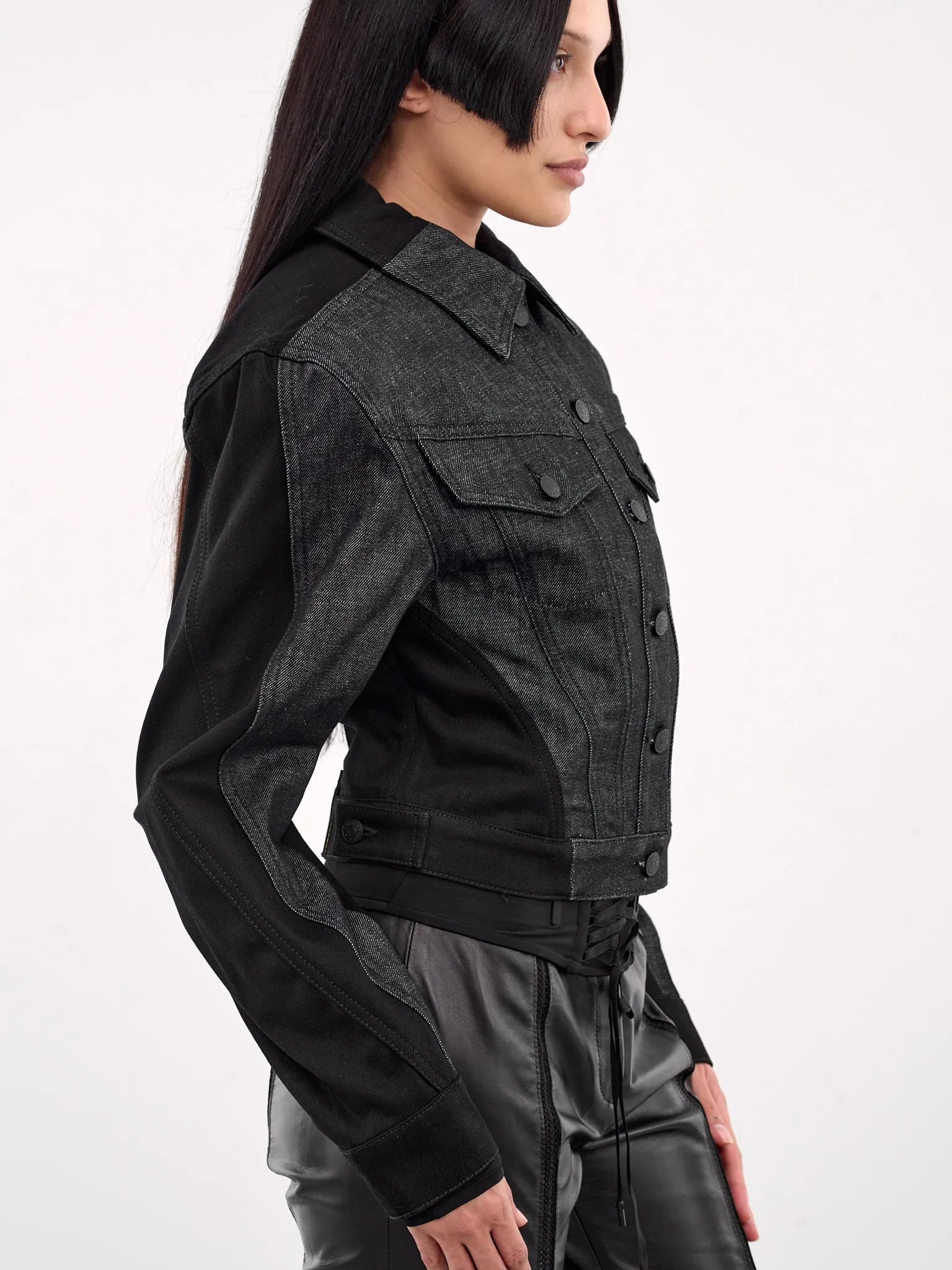 Bi-Color Denim Jacket (25P6VE04142014-BLUE-BLACK) sold by lorenzo product image thumbnail 5